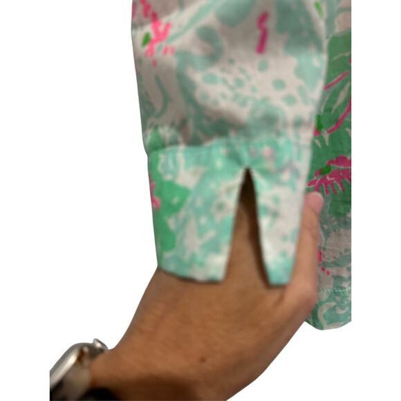 Lilly Pulitzer Amelia Island Tunic Top Pullover Green Pink Floral Size M - Picture 3 of 7